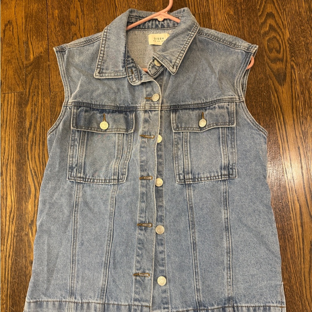 DISSH Light Blue Denim Vest with Classic Collar